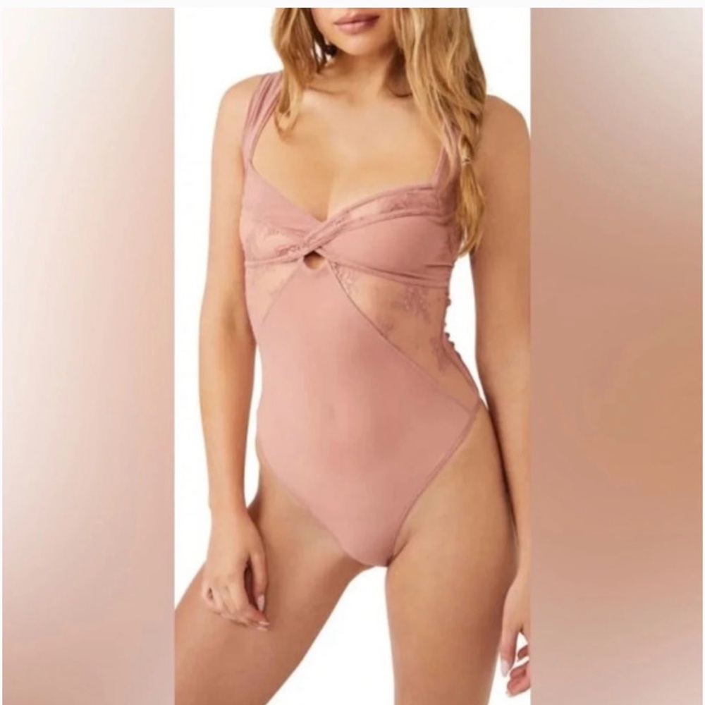 Free People Pink Twist-Front Bodysuit